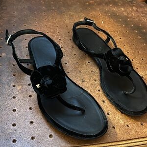 Chanel Black Flower Sandals